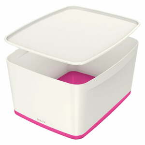 Bielo-ružový plastový úložný box s vekom MyBox - Leitz