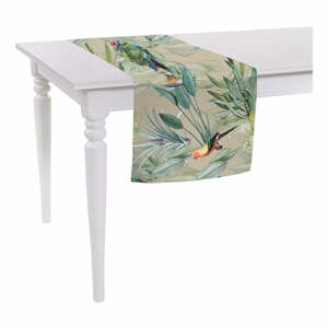 Béžový behúň na stôl Mike & Co. NEW YORK Jungle Birds, 140 x 40 cm