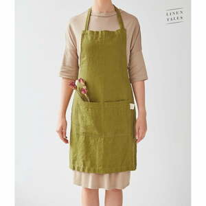 Zelená ľanová zástera Linen Tales Daily Apron, 80 x 55 cm