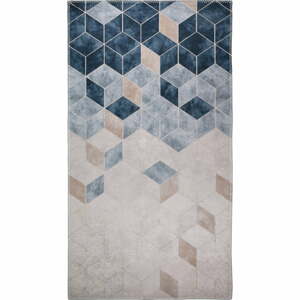 Tmavomodro-krémový prateľný koberec behúň 200x80 cm - Vitaus