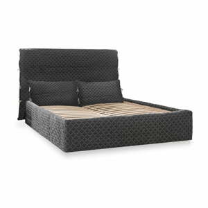 Čierna čalúnená dvojlôžková posteľ s úložným priestorom s roštom 140x200 cm Sleepy Luna – Miuform