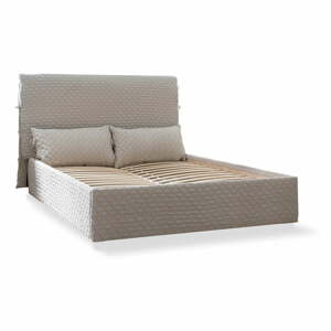Béžová čalúnená dvojlôžková posteľ s úložným priestorom s roštom 180x200 cm Sleepy Luna – Miuform