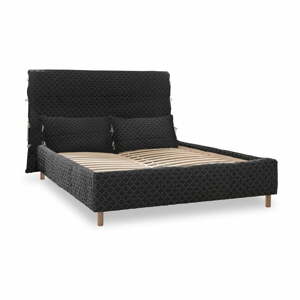 Čierna čalúnená dvojlôžková posteľ s úložným priestorom s roštom 180x200 cm Sleepy Luna – Miuform