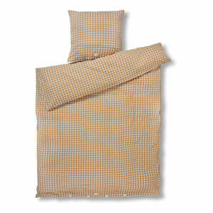 Okrovožlto-svetlomodré krepové obliečky na jednolôžko 140x200 cm Bæk&Bølge – JUNA