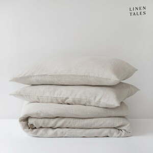 Bielobéžové ľanové obliečky na jednolôžko 135x200 cm – Linen Tales
