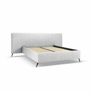 Svetlosivá čalúnená dvojlôžková posteľ s úložným priestorom s roštom 160x200 cm Walter – Milo Casa