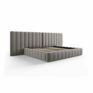 Sivá čalúnená dvojlôžková posteľ s úložným priestorom s roštom 200x200 cm Gina – Milo Casa